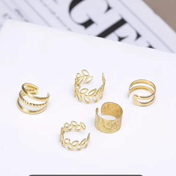3/ $15 New 5PC C Shaped Ear Clips Set Curve Gold Decor Earrings Hollow Leaf Gold - Picture 6 of 16